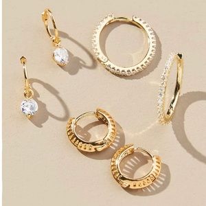 New Anthropologie Set of Three Oval Huggie Earrings